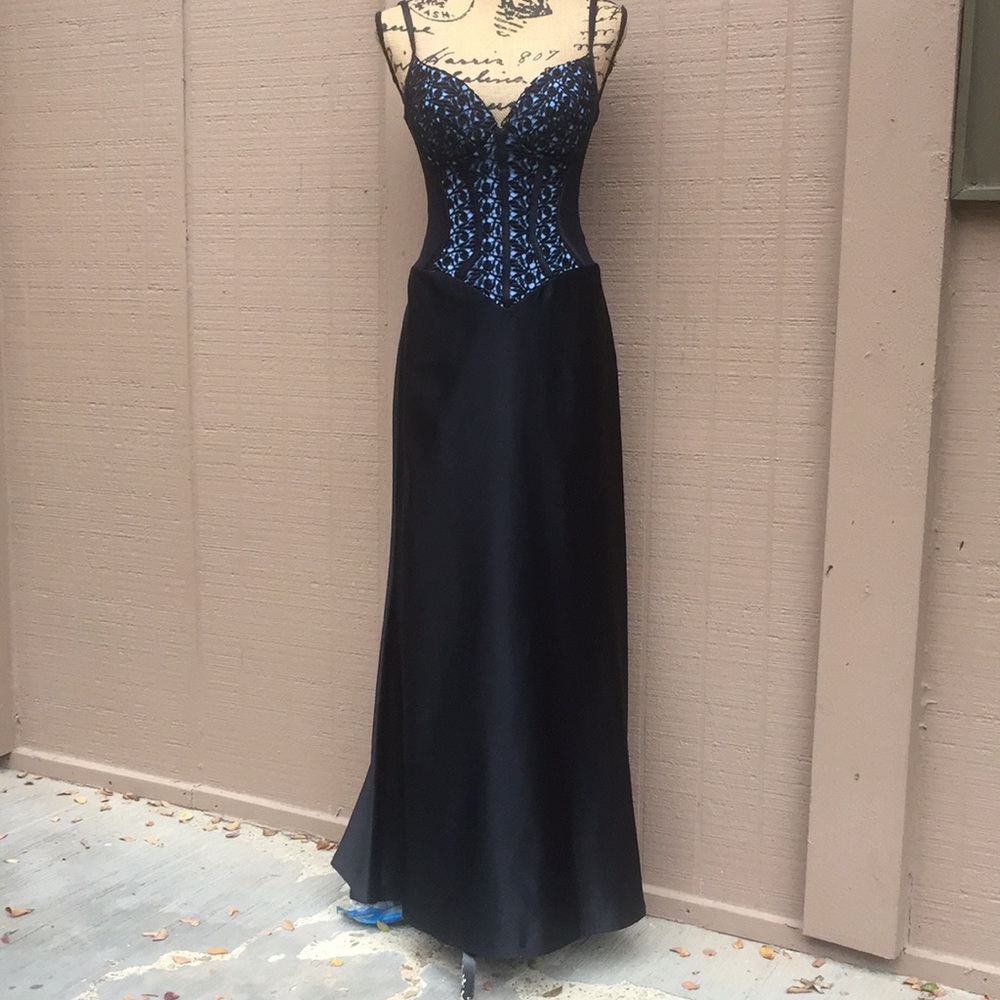 Sz 6 Tadashi Blue Black Formal Gown EUC